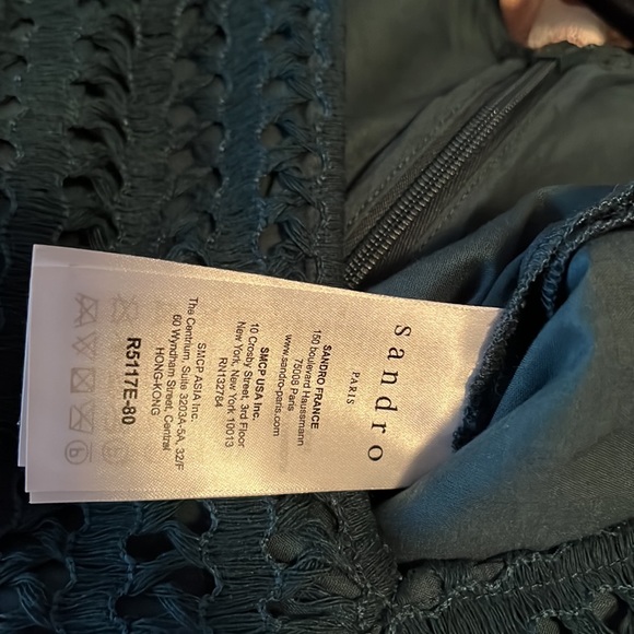 Sandro V-neck Geometric-lace Mini Dress In Green - Picture 6 of 7